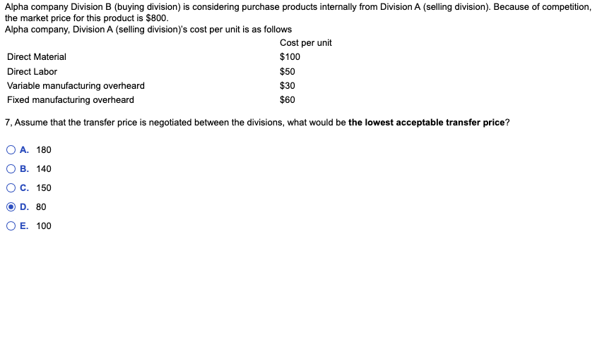 Solved Alpha Company Division B (buying Division) Is | Chegg.com