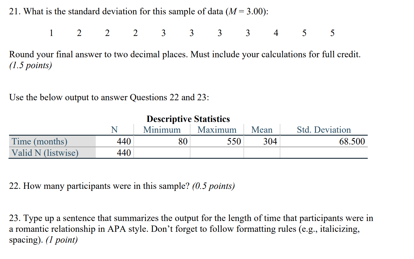 Solved 21. What is the standard deviation for this sample of | Chegg.com