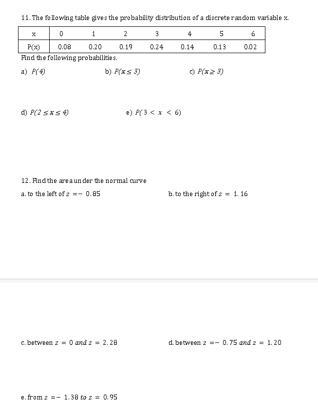 Solved 11. The following table gives the probability | Chegg.com