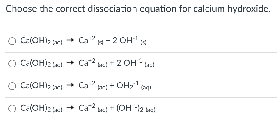 Solved Choose The Correct Dissociation Equation For Calcium | Chegg.com