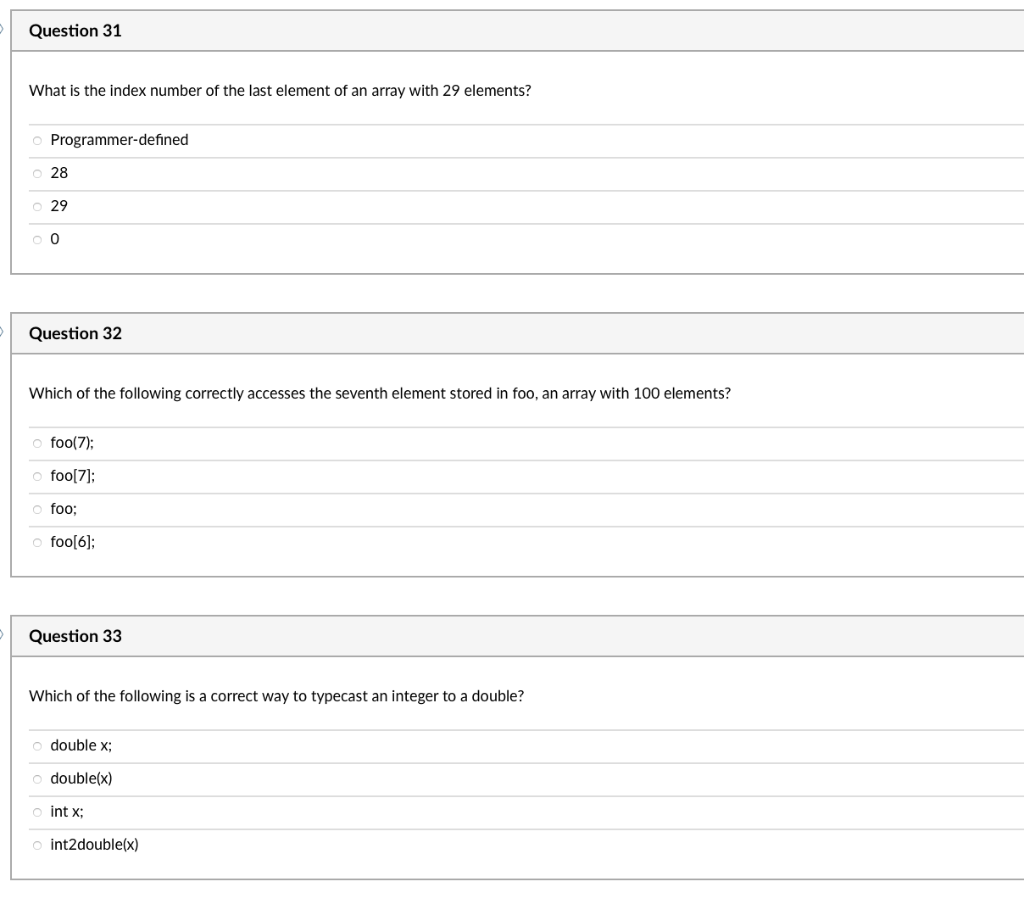 Solved Question 31 What is the index number of the last | Chegg.com