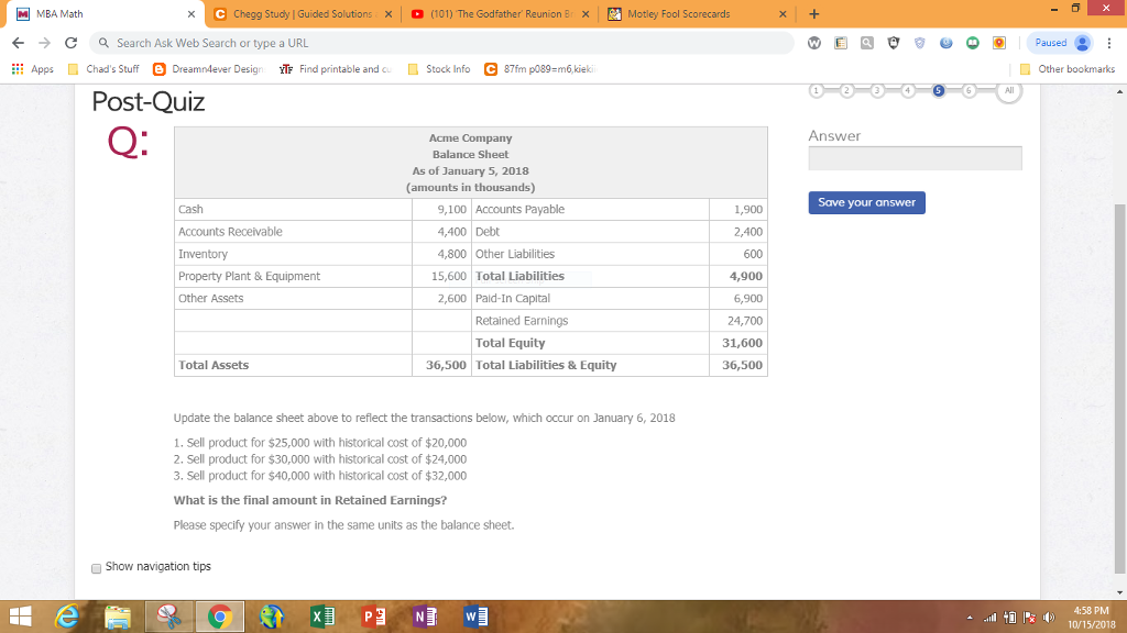Solved MBA Math e chegg Study l Guided Solutions 。 (101) The | Chegg.com
