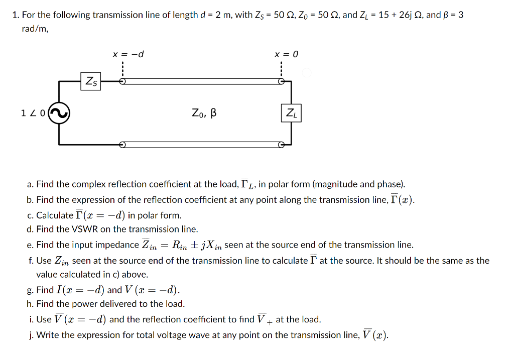 Solved 1. For the following transmission line of length d =