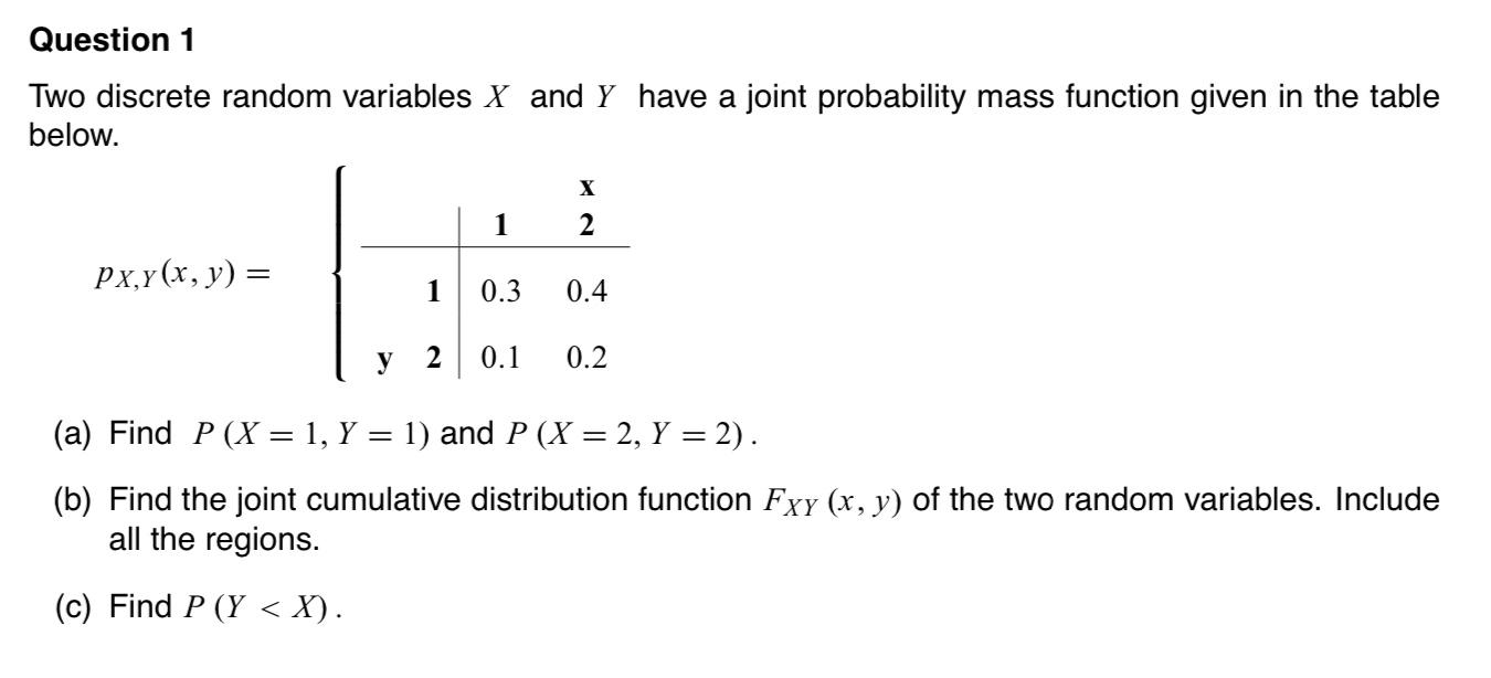 Solved Question 1 Two Discrete Random Variables X And Y Have | Chegg.com