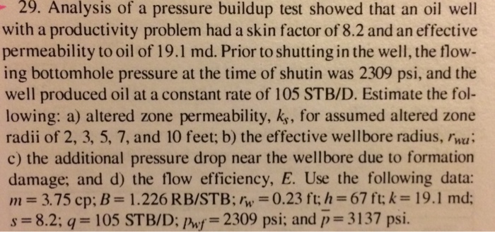 Analysis Of A Pressure Buildup Test Showed That An | Chegg.com