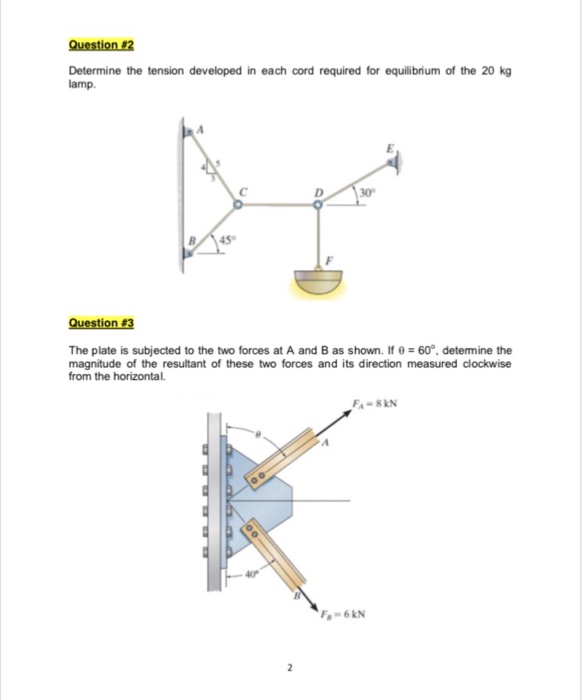 Solved Determine The Tension Developed In Each Cord Required | Chegg.com