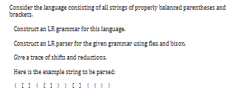 LR PARSER QUESTION (Construct a LR grammar and | Chegg.com