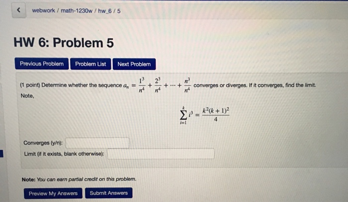Solved webwork /math-1230w /hw_6/5 HW 6: Problem 5 Previous | Chegg.com