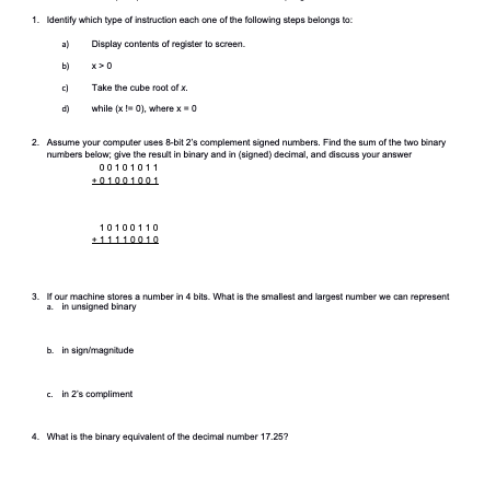 Solved 1. Identify which type of instruction each one of the | Chegg.com