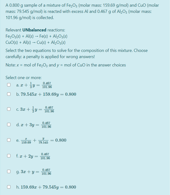 Solved A 0.800 g sample of a mixture of Fe2O3 (molar mass: | Chegg.com