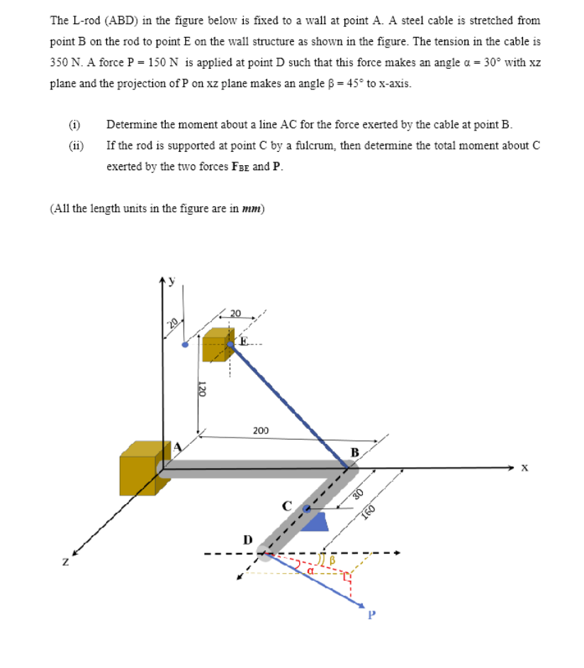 Solved The L-rod (ABD) in the figure below is fixed to a | Chegg.com