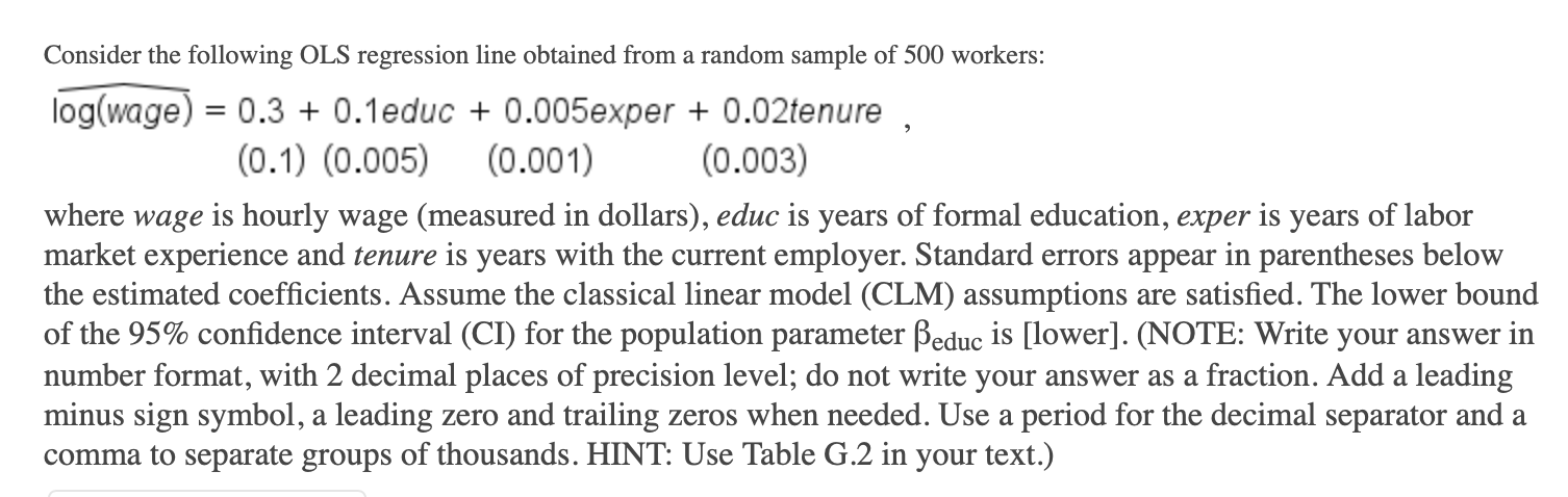 Solved Consider the following OLS regression line obtained | Chegg.com
