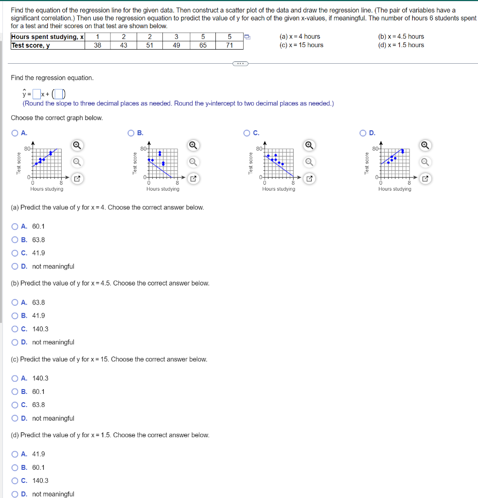 Solved Find the equation of the regression line for the | Chegg.com