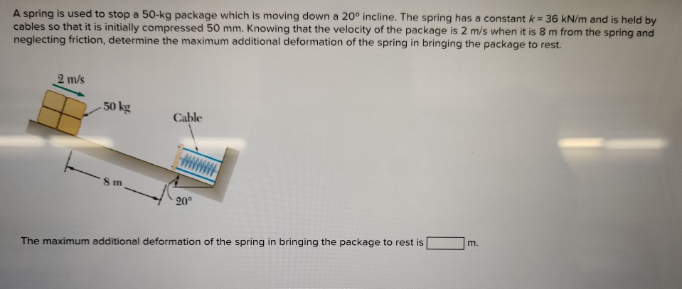 Solved A spring is used to stop a 50-kg package which is | Chegg.com