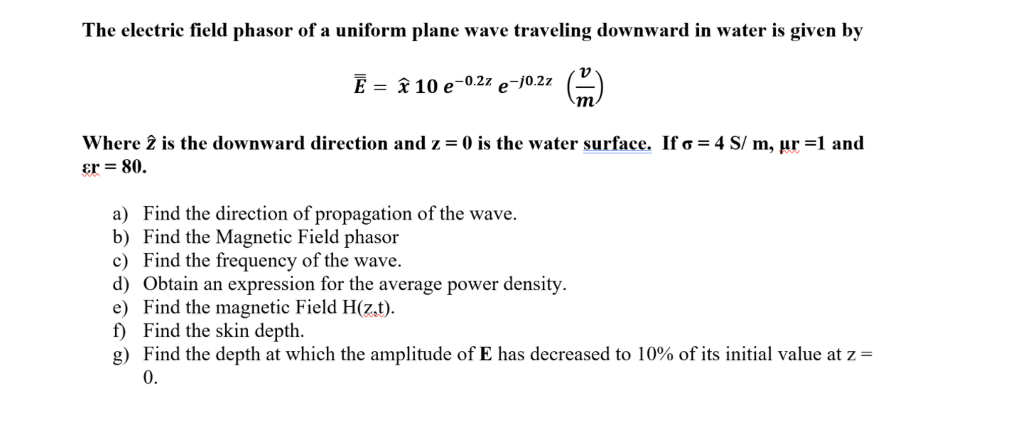 Solved The Electric Field Phasor Of A Uniform Plane Wave Chegg Com