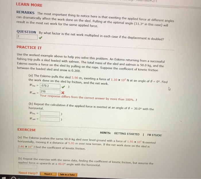 Solved EXAMPLE 5.2 More Sledding GOAL Calculate the work