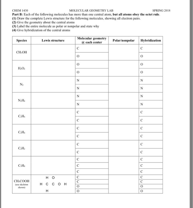 Solved Chem 1430 Molecular Geometry Lab Spring 2018 Name Lab 