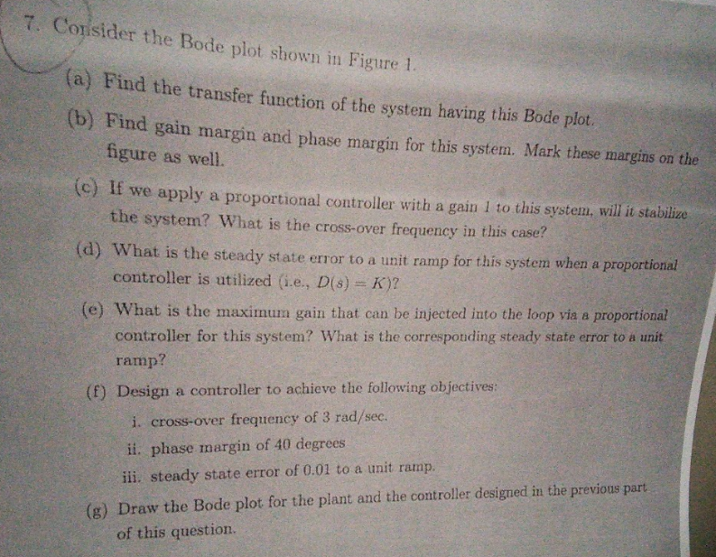 Solved 7. Consider the Bode plot shown in Figure 1. (a) Find | Chegg.com