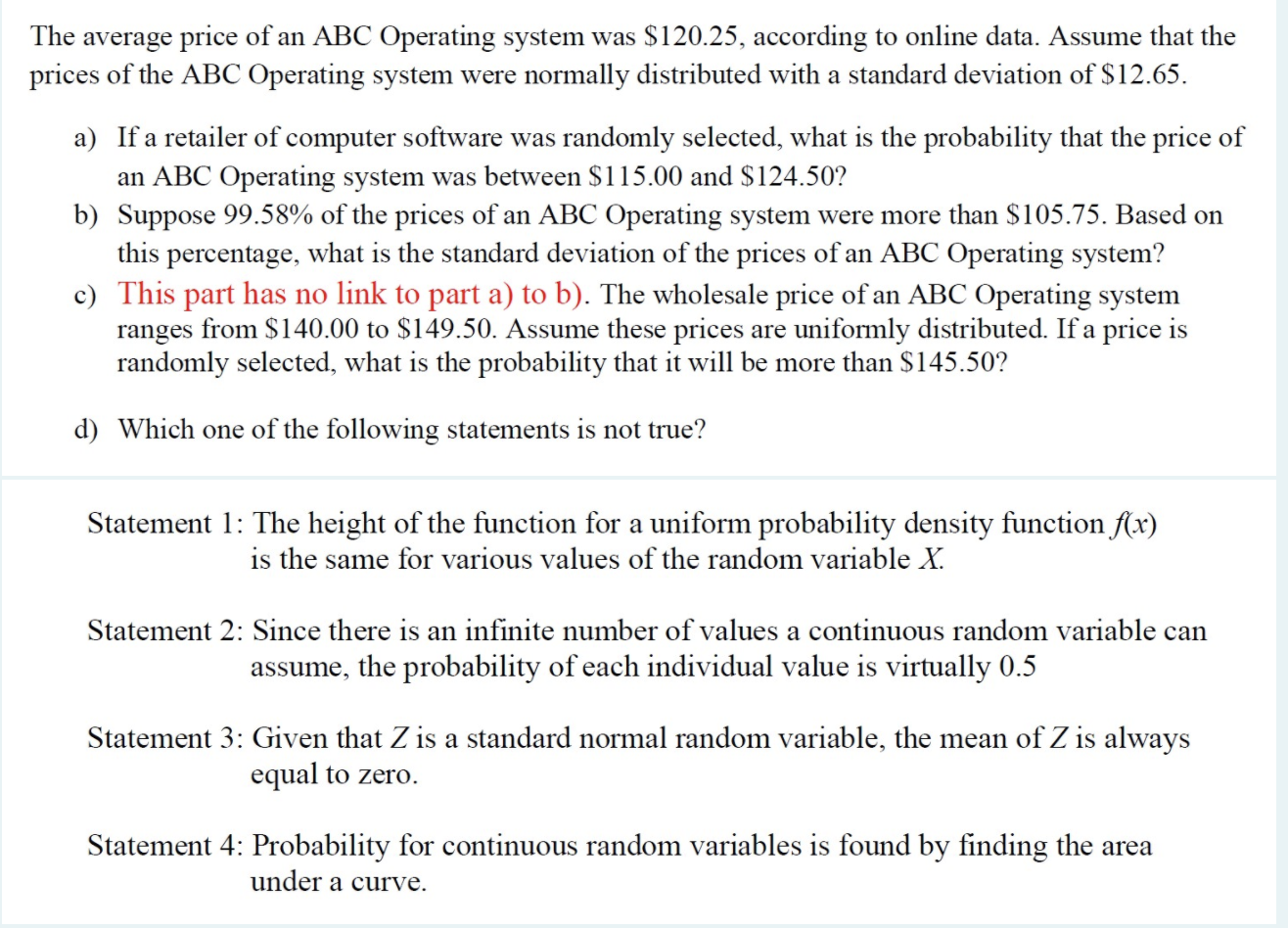 Solved The average price of an ABC Operating system was | Chegg.com