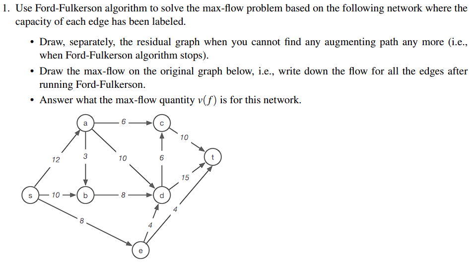 1. Use Ford-Fulkerson algorithm to solve the max-flow | Chegg.com