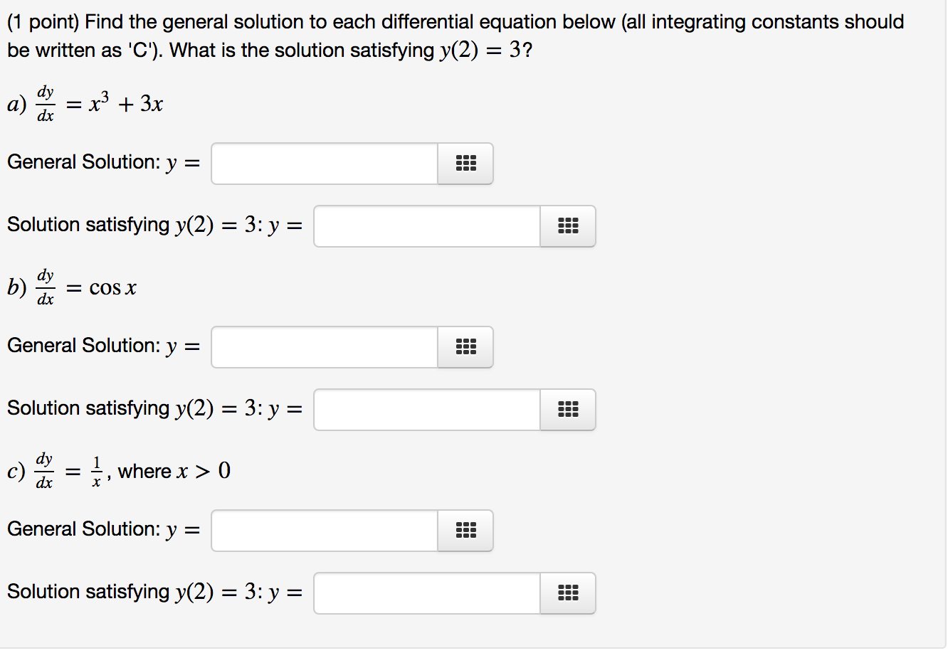 Solved (1 point) Find the general solution to each | Chegg.com