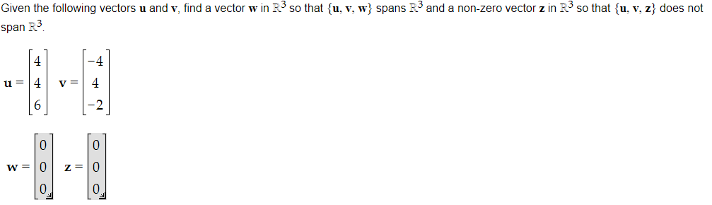 Solved Given The Following Vectors U And V Find A Vector W