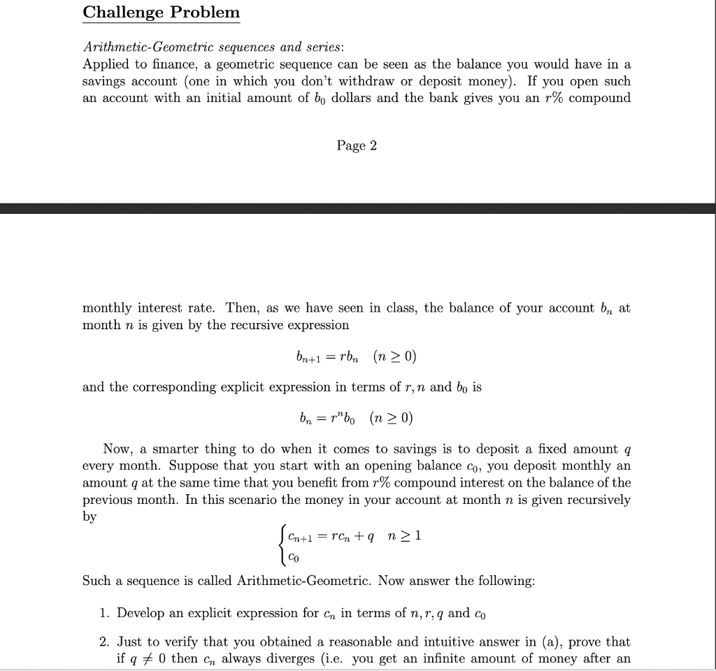 Challenge Problem Arithmetic-Geometric Sequences And | Chegg.com