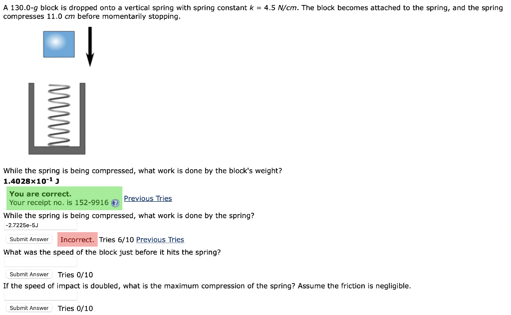 Solved A G Block Is Dropped Onto A Vertical Spring Chegg Com