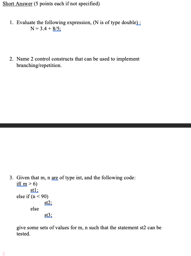 Solved Short Answer (5 points each if not specified) 1. | Chegg.com