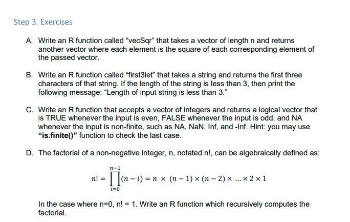 Solved Step 3. Exercises A. Write an R function called | Chegg.com