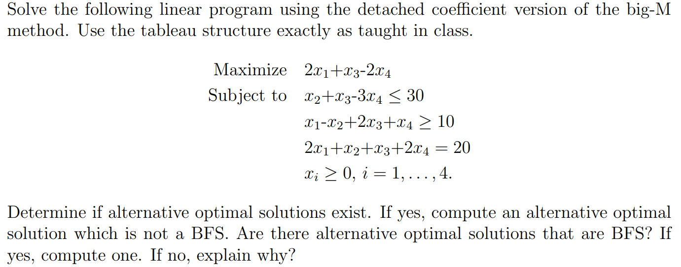 Solved Solve the following linear program using the detached | Chegg.com