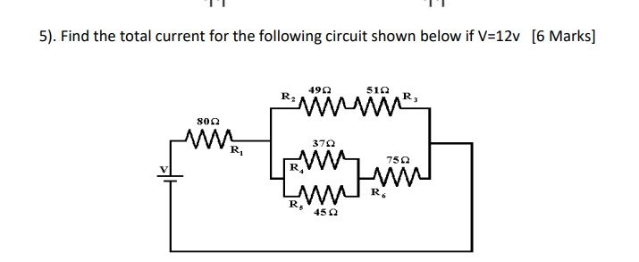 Solved 5). Find the total current for the following circuit | Chegg.com