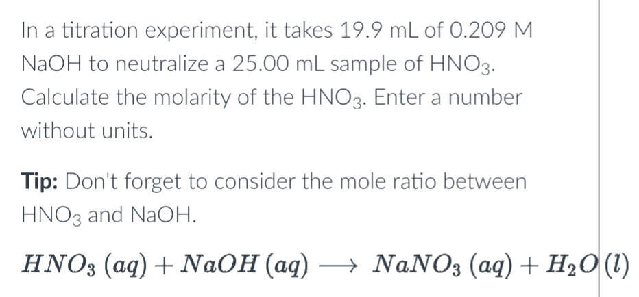 Solved In a titration experiment, it takes 19.9 mL of 0.209 | Chegg.com