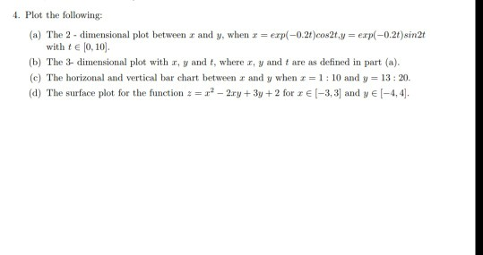 Solved 4. Plot The Following (a) The 2 Dimensional Plot | Chegg.com