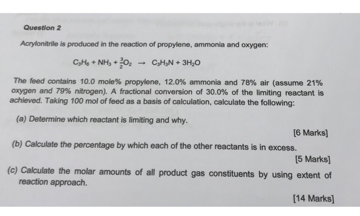 Solved Question 2 Acrylonitrile Is Produced In The Reaction 