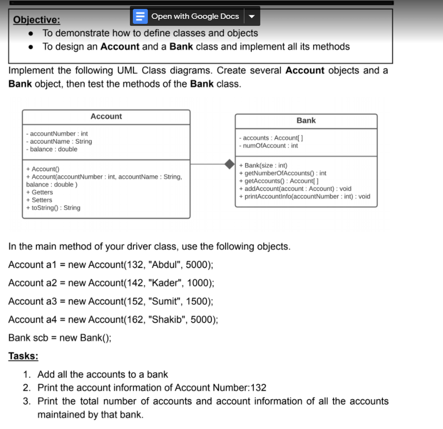 Solved Objective: Open with Google Docs • To demonstrate how | Chegg.com