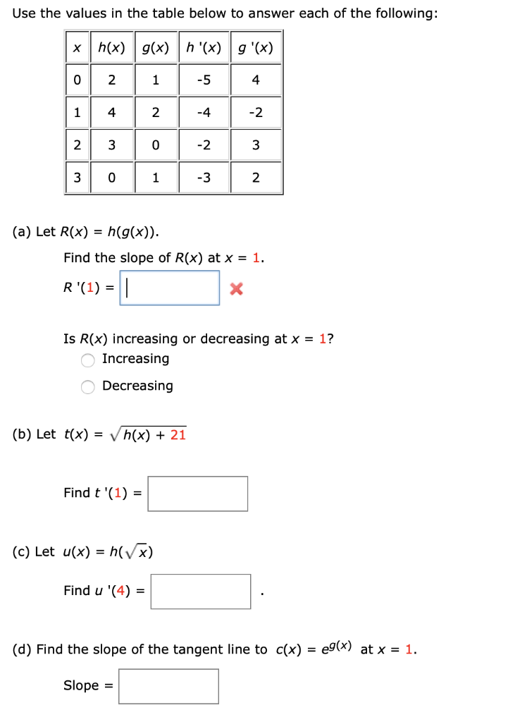 Solved Use The Values In The Table Below To Answer Each O Chegg Com