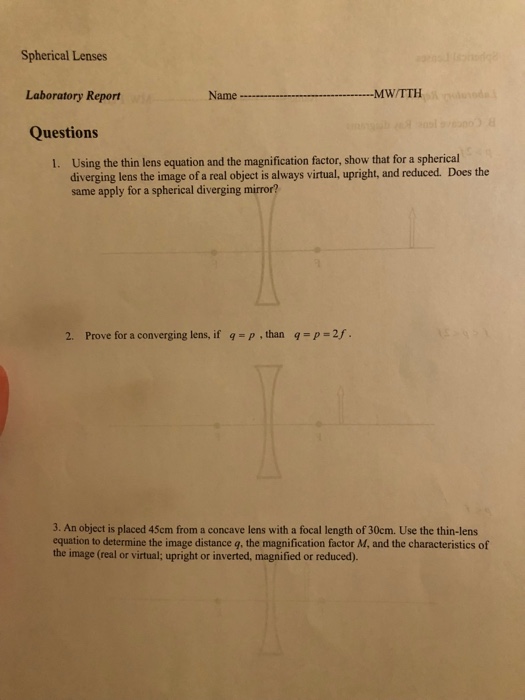 Solved Spherical Lenses Laboratory Report Questions