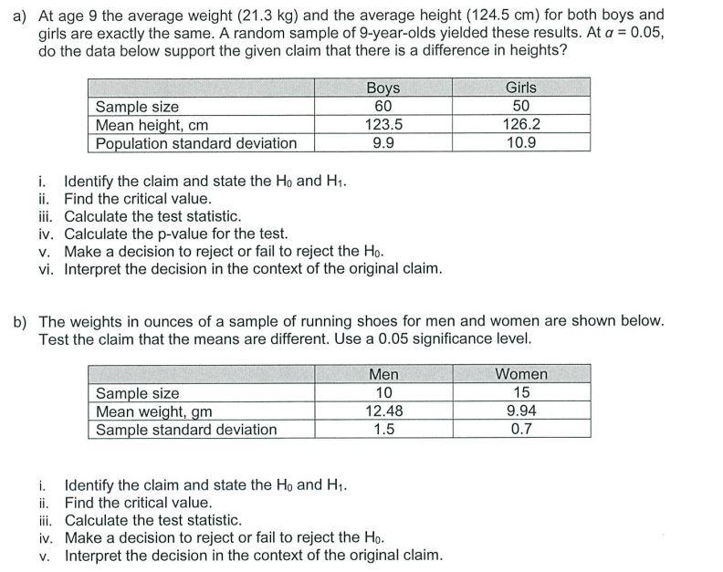 Solved a) At age 9 the average weight (21.3 kg) and the | Chegg.com