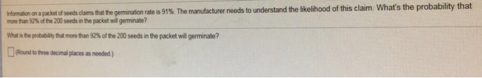 Solved Information on a packet of seeds claims that the | Chegg.com