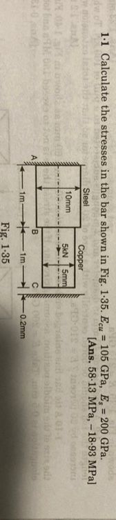 Solved 1.1 Calculate the stresses in the bar shown in Fig. | Chegg.com