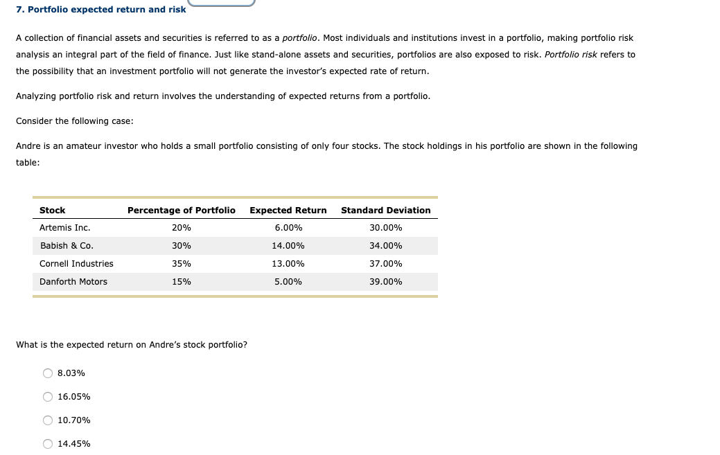 What Is The Expected Return On Andre S Stock Portfolio