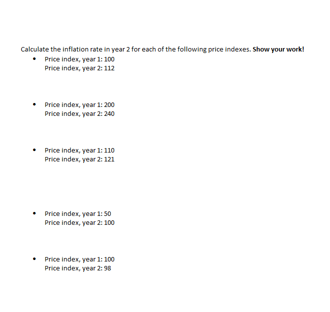 Calculating The Inflation Rate Worksheet.pdf Solved Calculate the inflation rate in year 2 for each of | Chegg.com