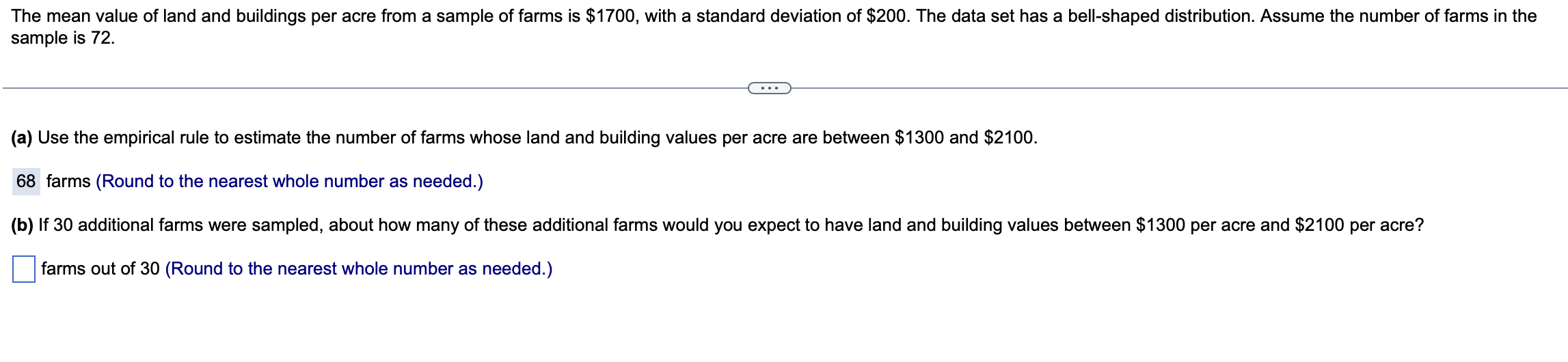 The mean value of land and buildings per acre from a | Chegg.com