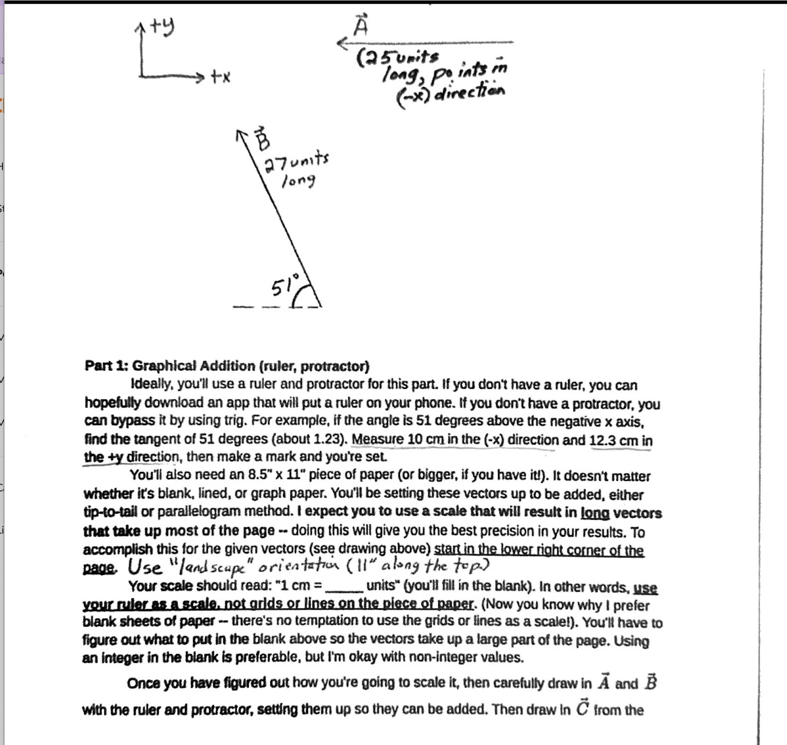 Part 1 Graphical Addition (ruler, protractor)