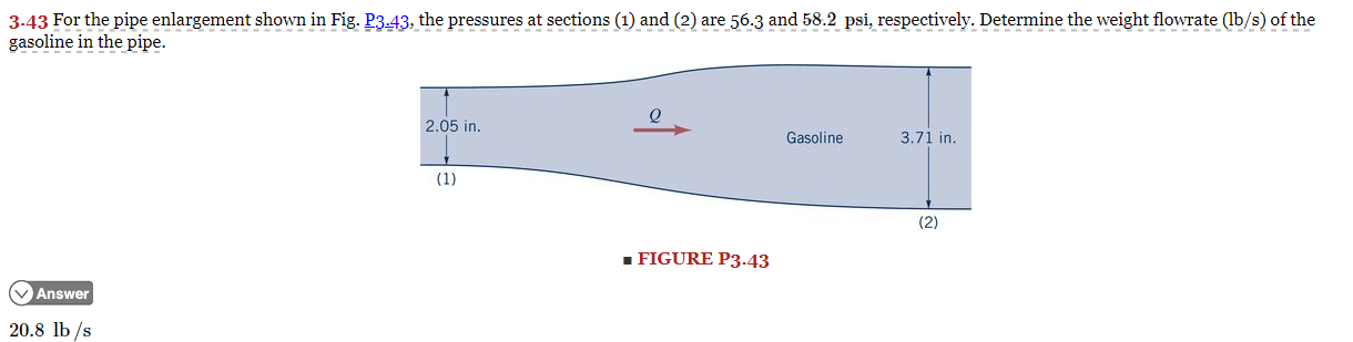 Solved 3 43 For The Pipe Enlargement Shown In Fig P343 8465