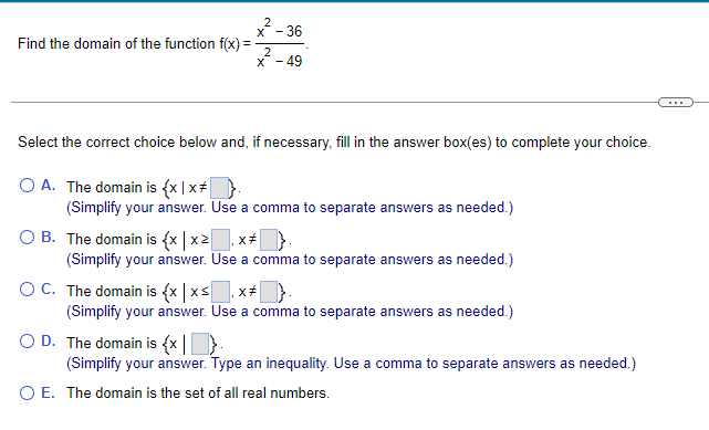 Solved Find The Domain Of The Function F X X2 49x2 36 Chegg Com   PhpRGqRjl