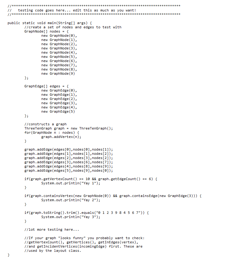 ThreeTenGraph.java //TODO: II (1) Implement the | Chegg.com