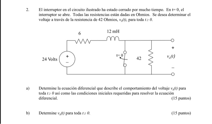 Solved 2. El interruptor en el circuito ilustrado ha estado | Chegg.com