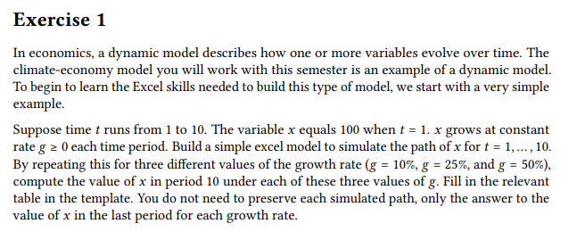 Exercise 1 In economics, a dynamic model describes | Chegg.com